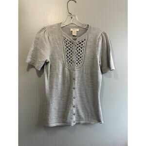 Vertigo Paris Size Small Short Sleeve Sweater Top Wool Blend Gray‎